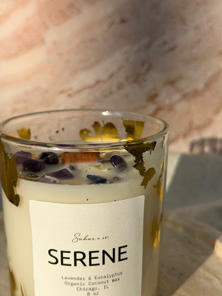 SERENE - Lavender & Eucalyptus Crystal Candle for Calm