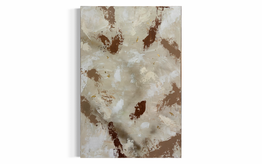 Au Neutral original textured abstract painting featuring layered neutral tones, organic texture, and metallic accents on canvas.