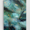 Celestial Bloom original abstract painting featuring layered teal, turquoise, navy, and gold tones with rich texture and depth