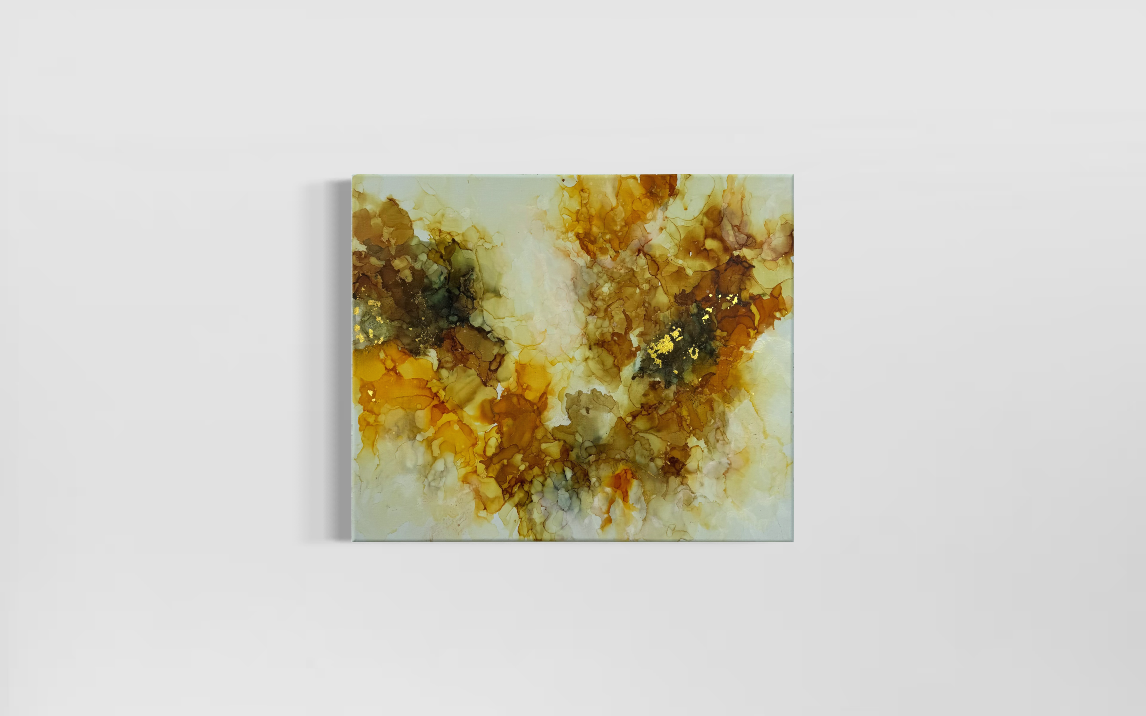 Grounded Radiance original abstract painting featuring luminous gold, amber, ivory, and charcoal tones with flowing movement and rich texture