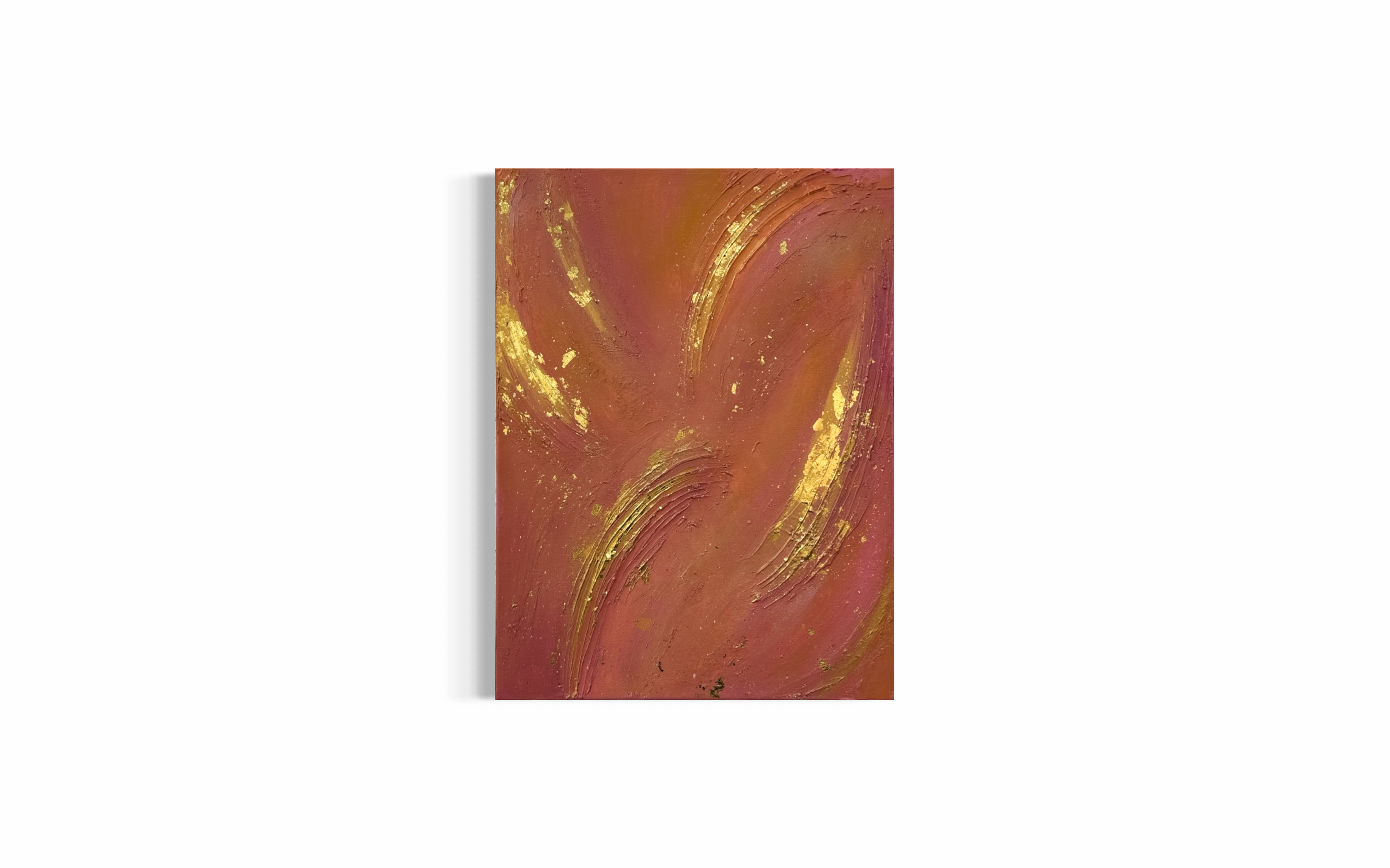 Inner Light original abstract painting featuring warm coral, terracotta, and gold tones with luminous movement and layered texture.
