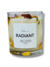 Radiant crystal-infused candle with saffron, jasmine, and cedarwood fragrance created for confidence, self-worth, and personal power.